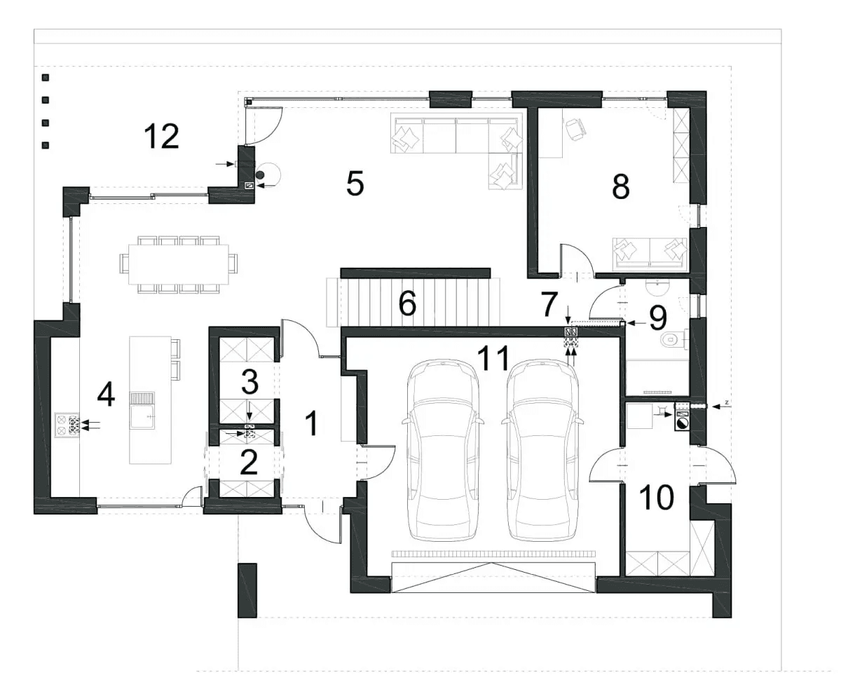 Rzut parteru domu jednorodzinnego WYSZUKANY D64 wariant II