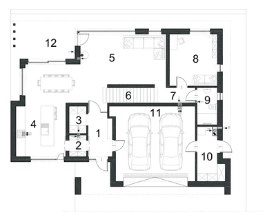 Rzut parteru domu jednorodzinnego WYSZUKANY D64 wariant II