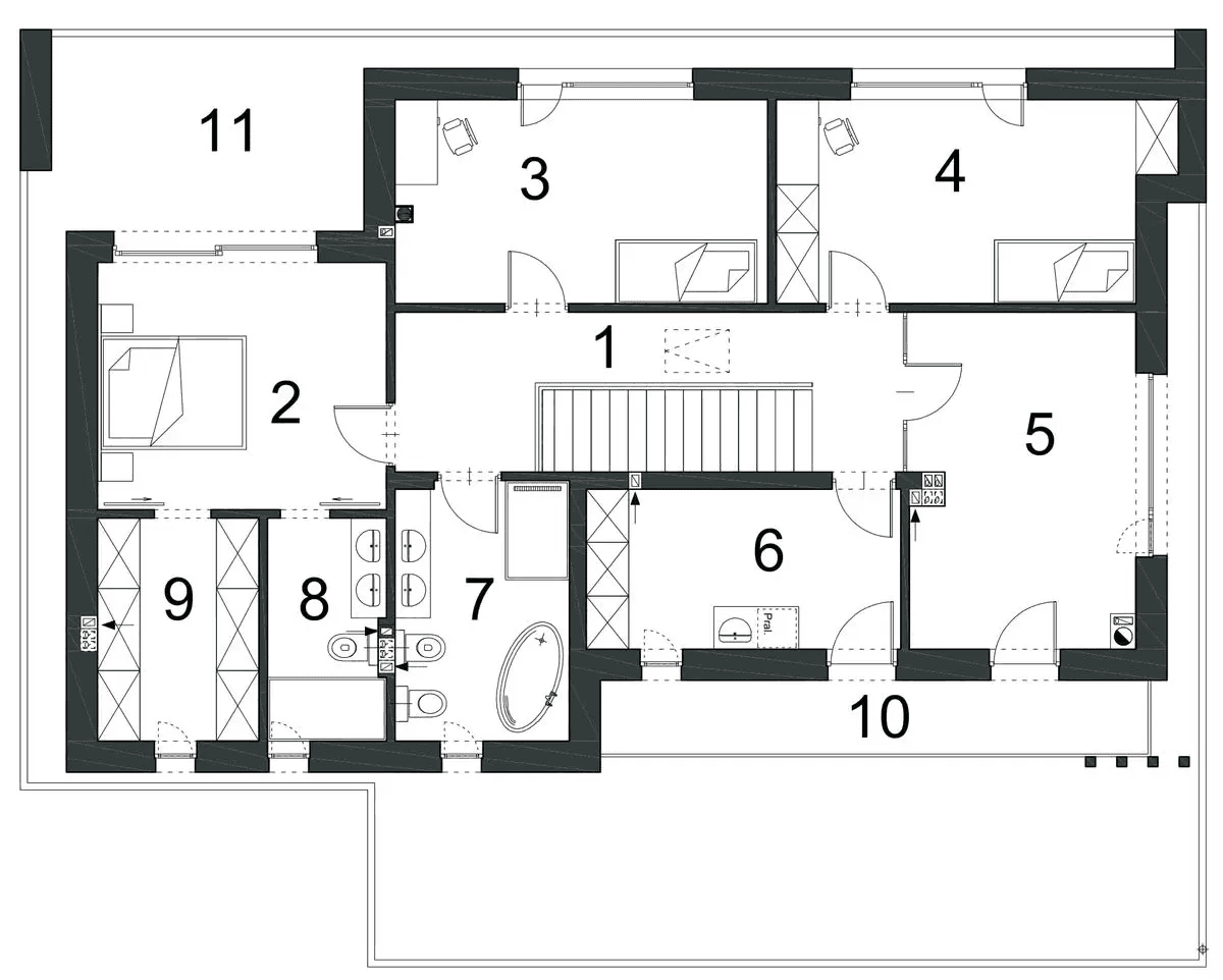 Rzut piętra domu jednorodzinnego WYSZUKANY D64 wariant II