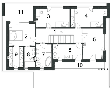 Rzut piętra domu jednorodzinnego WYSZUKANY D64 wariant II