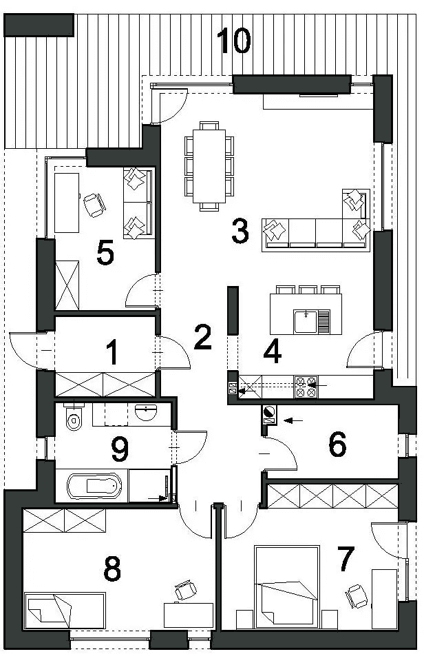 Rzut parteru domu jednorodzinnego ZGRABNY D53