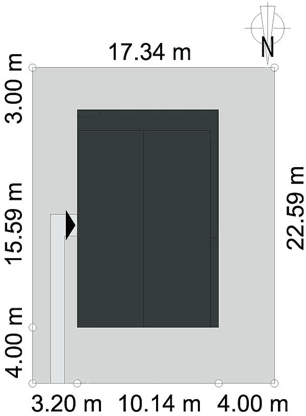 Rzut usytuowania domu jednorodzinnego ZGRABNY D53 na działce