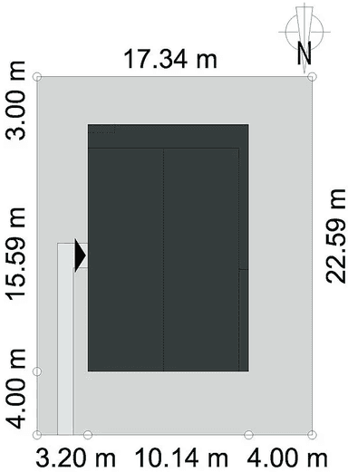 Rzut usytuowania domu jednorodzinnego ZGRABNY D53 na działce