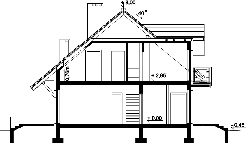 Przekrój domu jednorodzinnego Ajaks 2