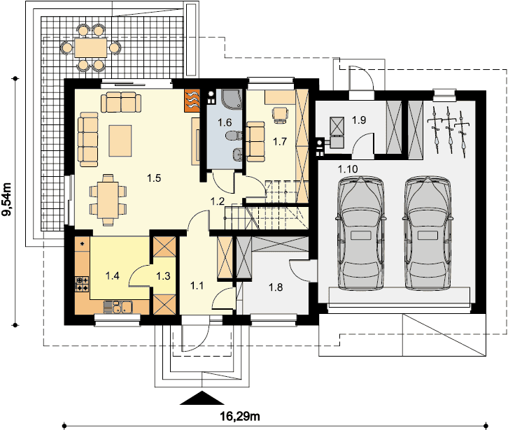 Rzut parteru domu jednorodzinnego Ajaks 2