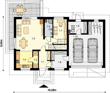 Rzut parteru domu jednorodzinnego Ajaks 2