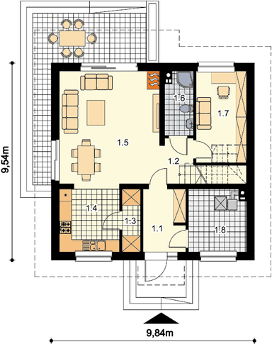Rzut parteru domu jednorodzinnego Ajaks 3