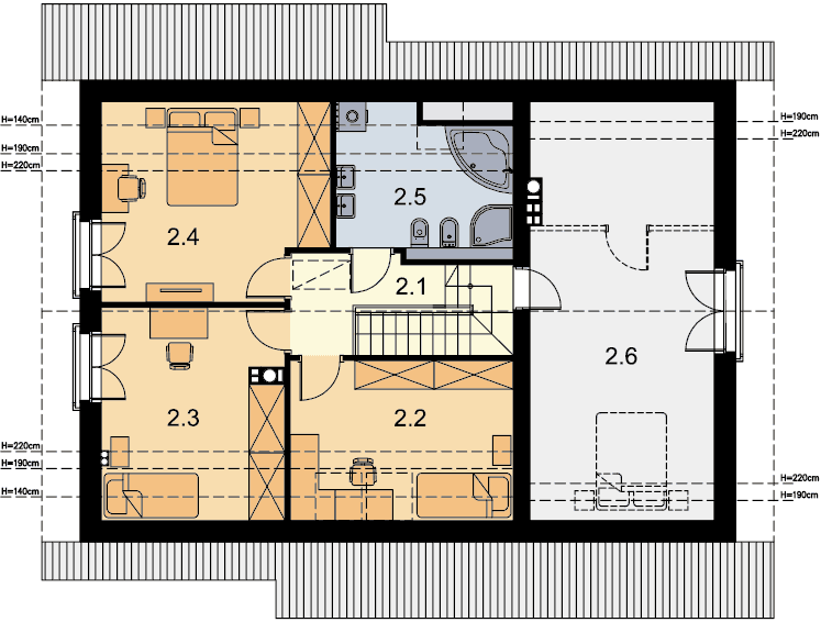 Rzut poddasza domu jednorodzinnego Ajaks 5