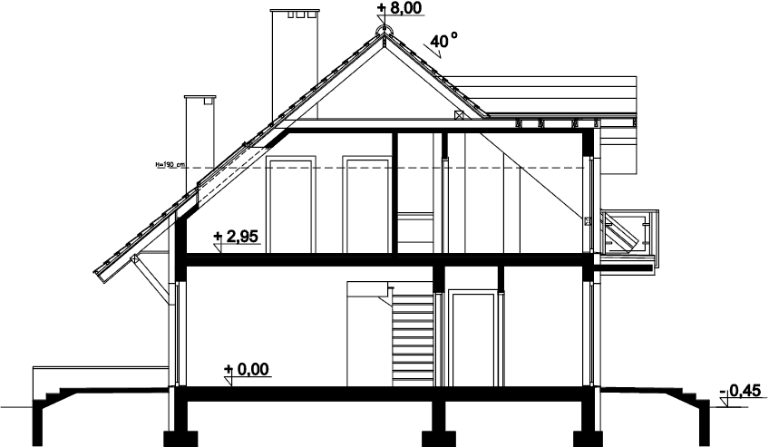 Przekrój domu jednorodzinnego Ajaks Bis