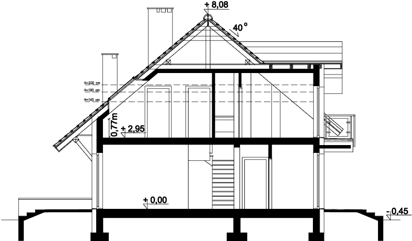 Przekrój domu jednorodzinnego Ajaks Bis G2