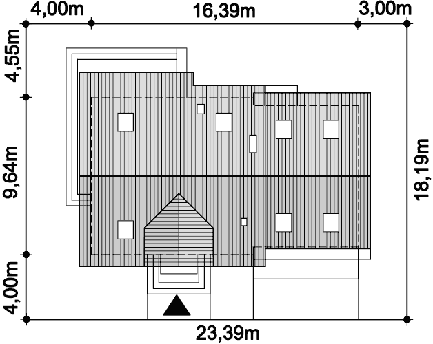 Rzut usytuowania domu jednorodzinnego Ajaks Bis G2 na działce