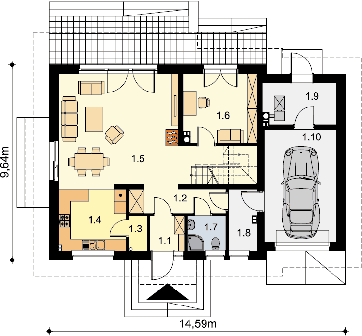 Rzut parteru domu jednorodzinnego Ajaks Max