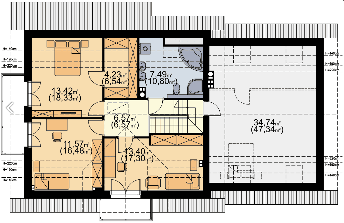 Rzut poddasza proejtk domu Ajaks Max G2