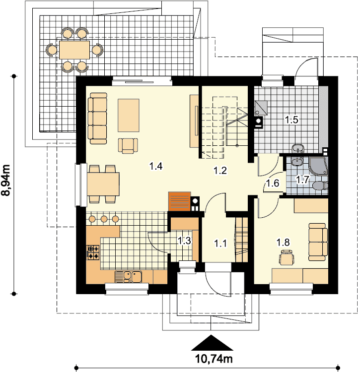 Rzut parteru domu jednorodzinnego Amant