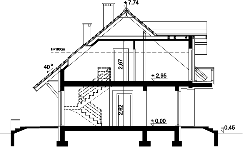 Przekrój domu jednorodzinnego Amant II