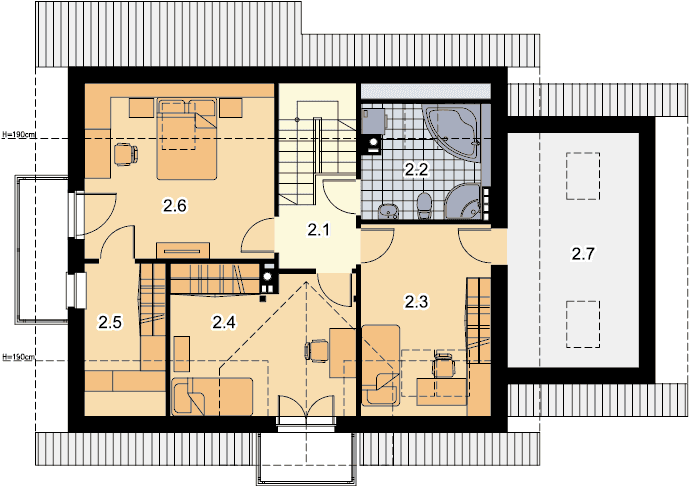 Rzut poddasza domu jednorodzinnego Amant II