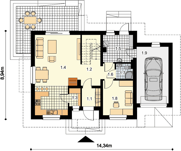 Rzut parteru domu jednorodzinnego Amant II