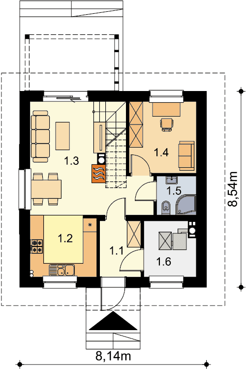 Rzut parteru domu jednorodzinnego Amigo