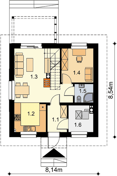 Rzut parteru domu jednorodzinnego Amigo