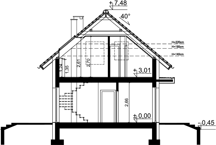 Przekrój domu jednorodzinnego Amor 2