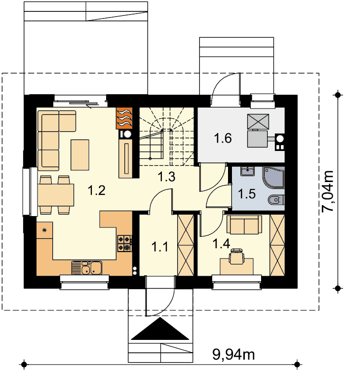 Rzut parteru domu jednorodzinnego Amor 2
