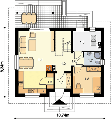 Rzut parteru domu jednorodzinnego Amor