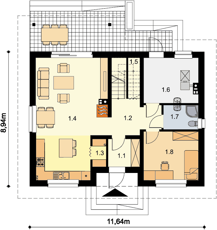 Rzut parteru domu jednorodzinnego Amor Bis