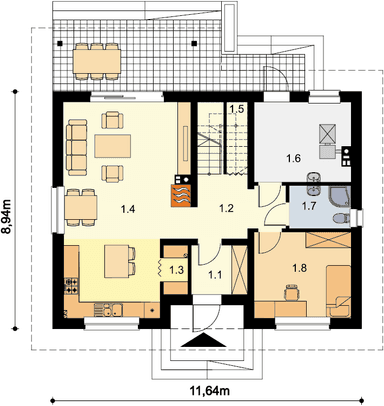Rzut parteru domu jednorodzinnego Amor Bis