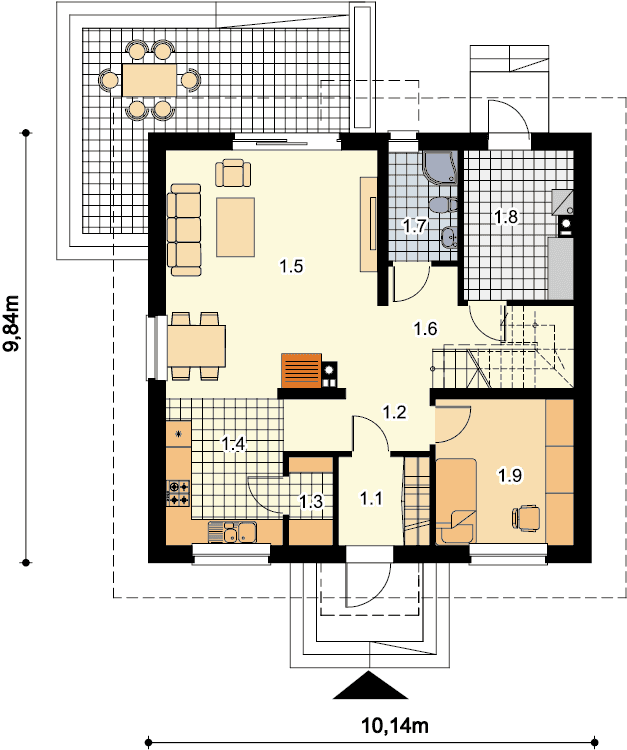 Rzut parteru domu jednorodzinnego Apollo