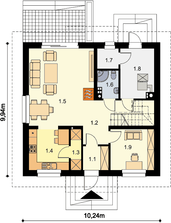 Rzut parteru domu jednorodzinnego Ares 4