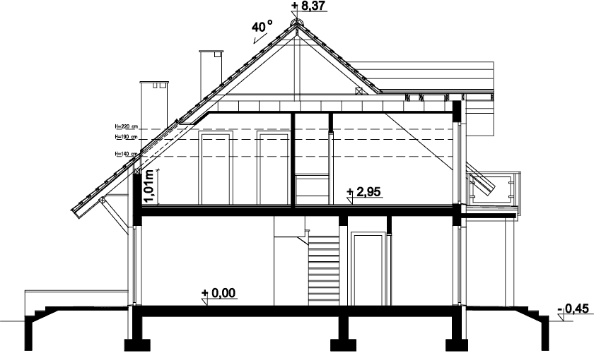 Przekrój domu jednorodzinnego Ares Bis