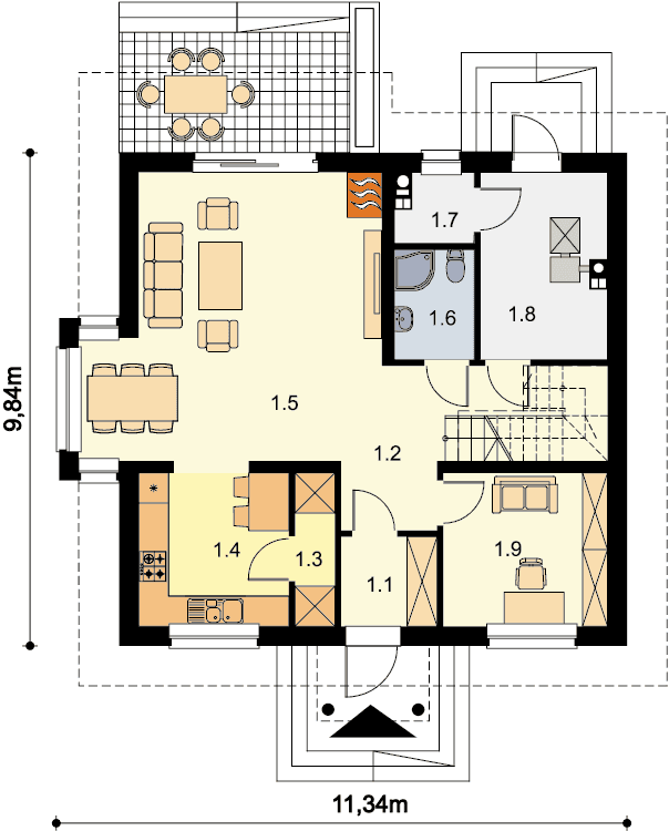 Rzut parteru domu jednorodzinnego Ares Bis