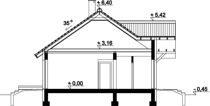 Przekrój domu jednorodzinnego Bella II