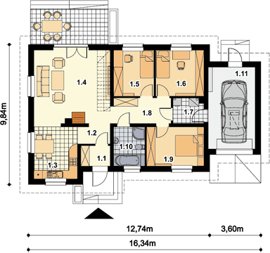 Rzut parteru domu jednorodzinnego Bella II