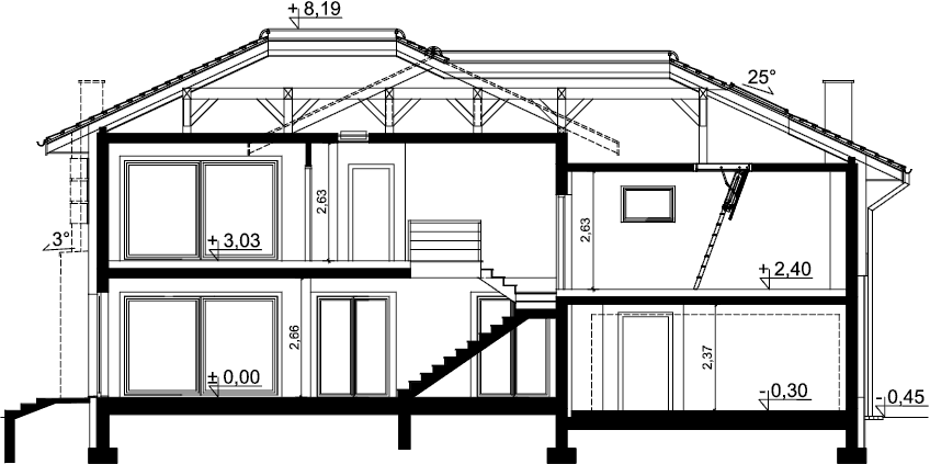 Przekrój domu jednorodzinnego Emilian 2