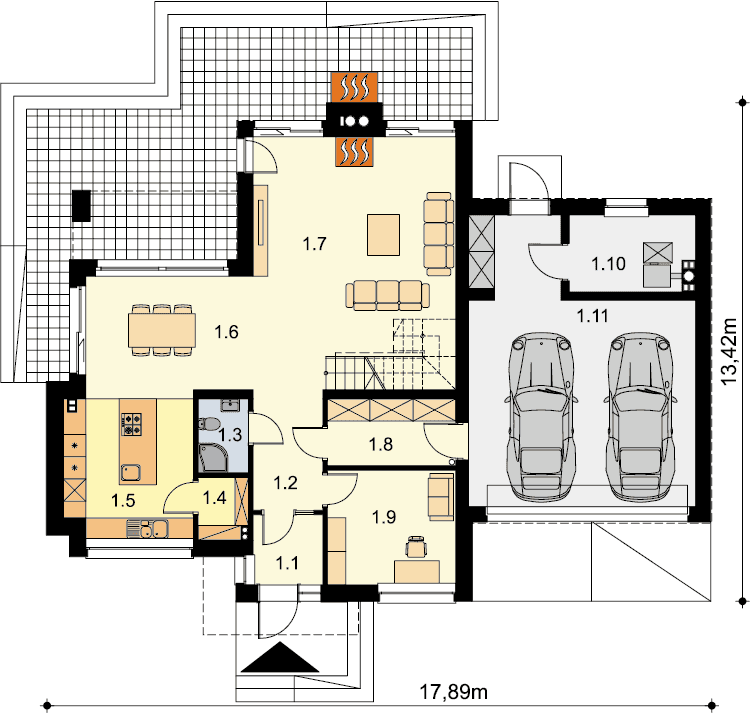 Rzut parteru domu jednorodzinnego Emilian 2