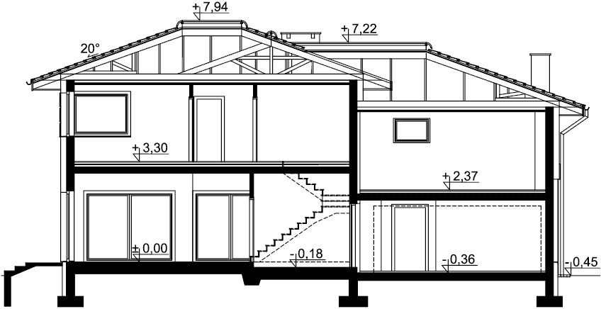 Przekrój domu jednorodzinnego Emilian