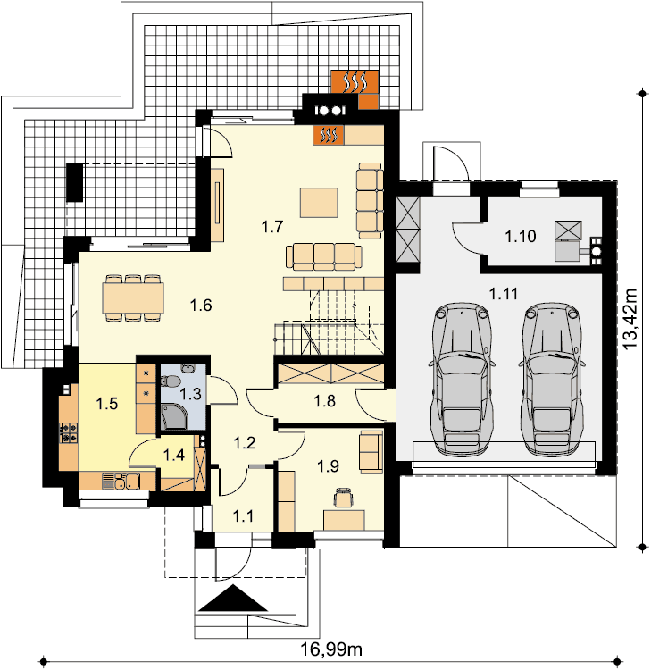 Rzut parteru domu jednorodzinnego Emilian