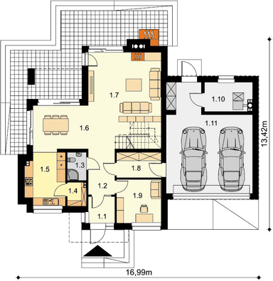 Rzut parteru domu jednorodzinnego Emilian