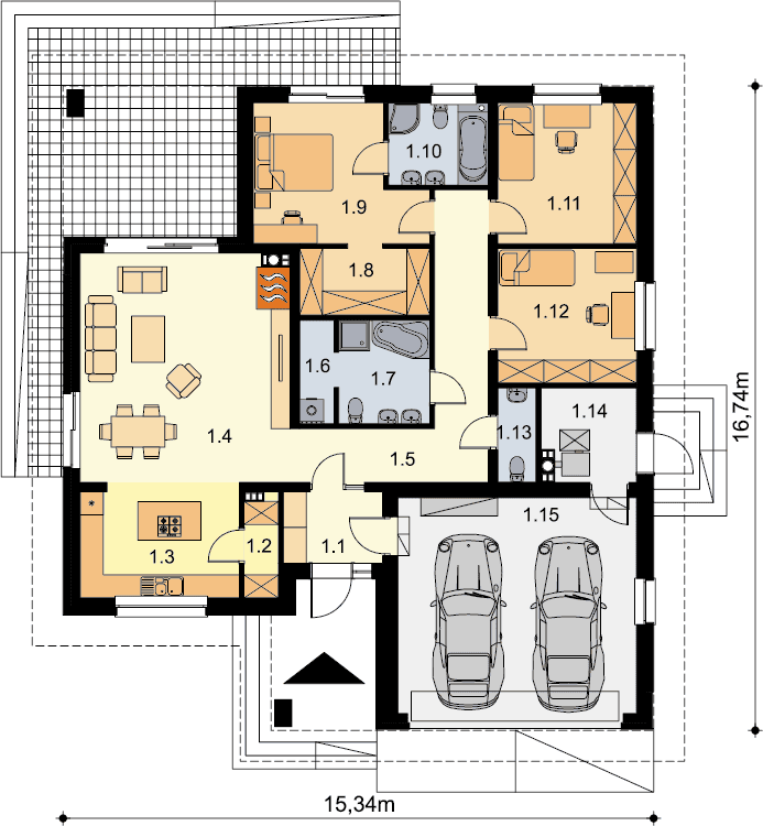 Rzut parteru domu jednorodzinnego Fabian