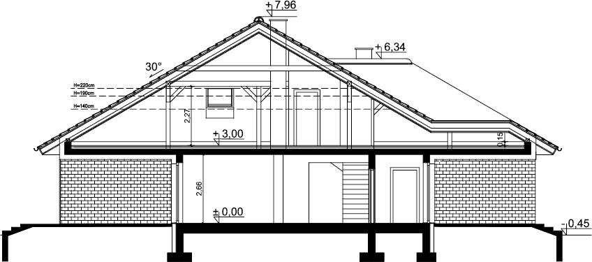 Przekrój domu jednorodzinnego Fabian 3