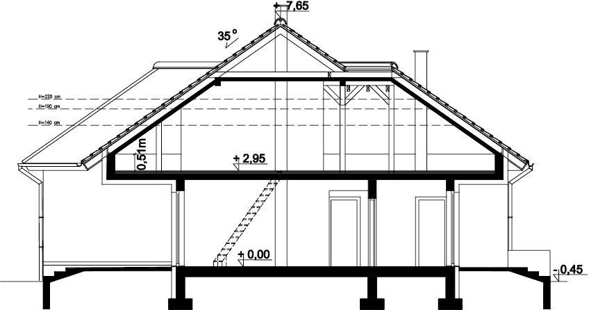 Przekrój domu jednorodzinnego Fidel