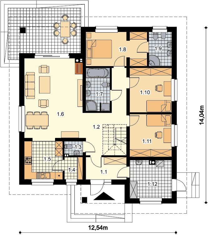 Rzut parteru domu jednorodzinnego Figo