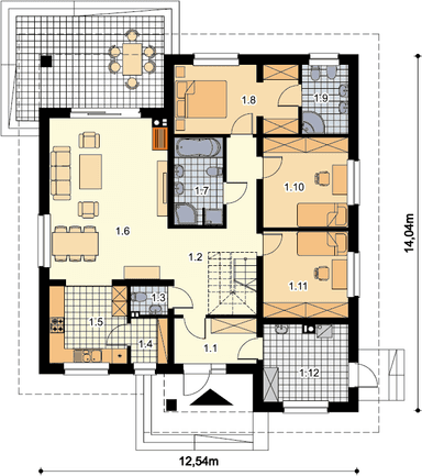 Rzut parteru domu jednorodzinnego Figo