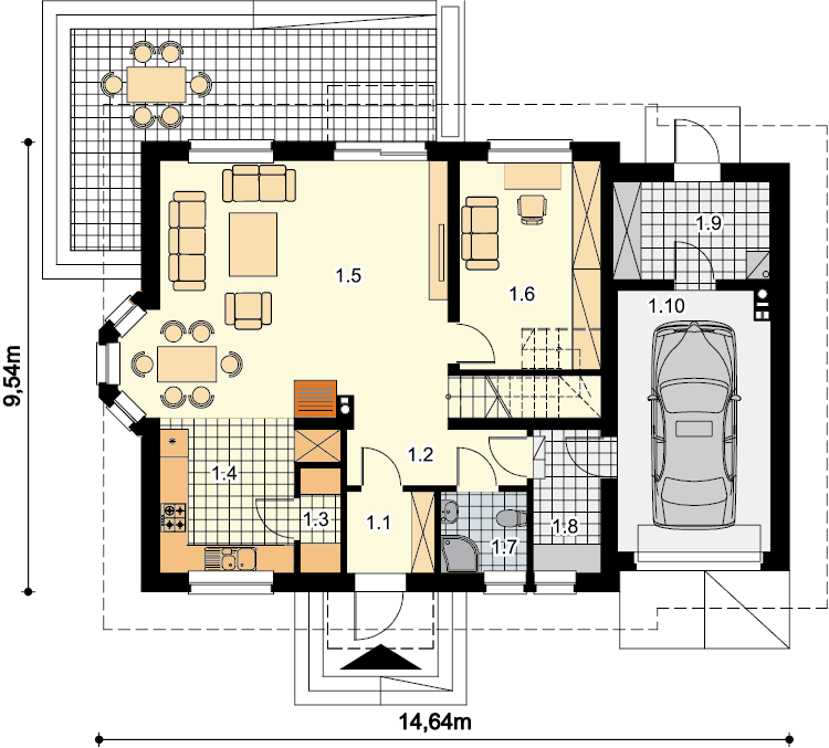 Rzut parteru domu jednorodzinnego Izadora