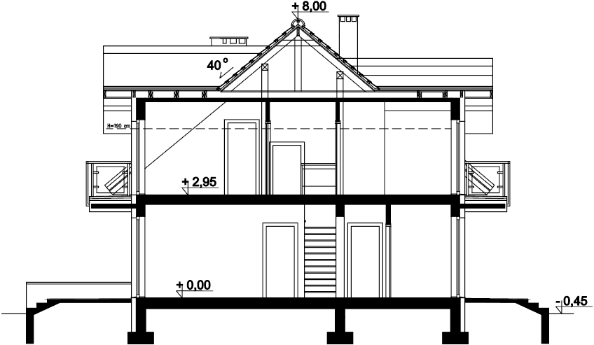 Przekrój domu jednorodzinnego Izadora II