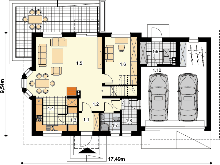 Rzut parteru domu jednorodzinnego Izadora II