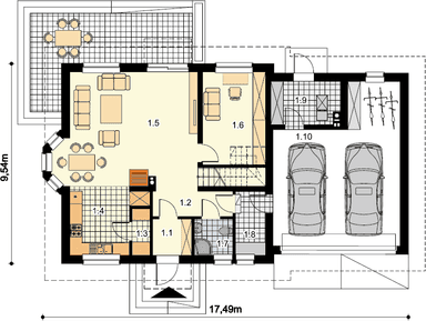 Rzut parteru domu jednorodzinnego Izadora II