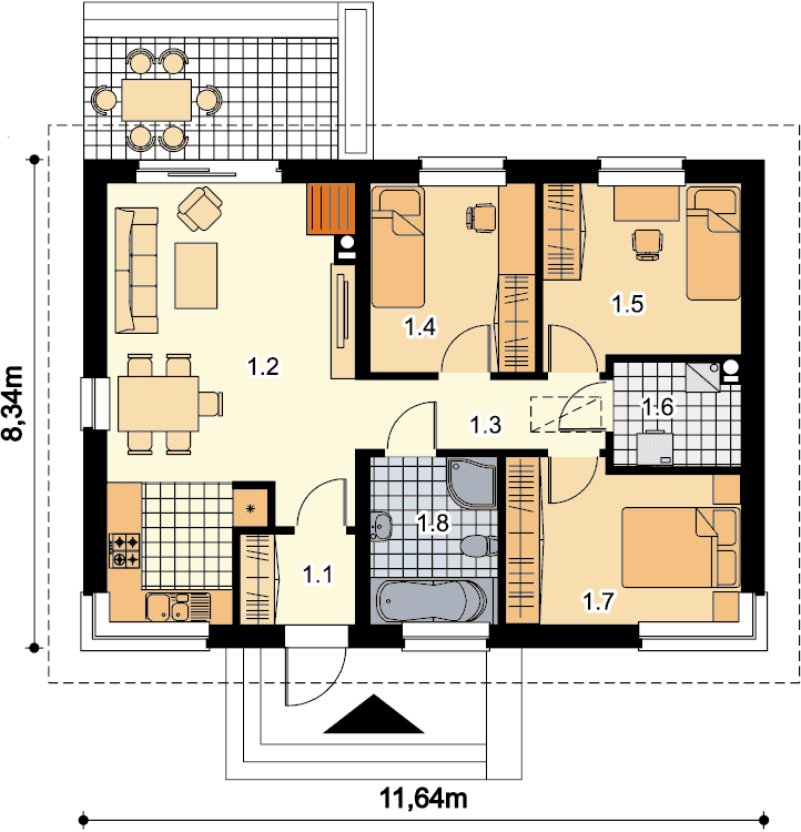 Rzut parteru domu jednorodzinnego Leda