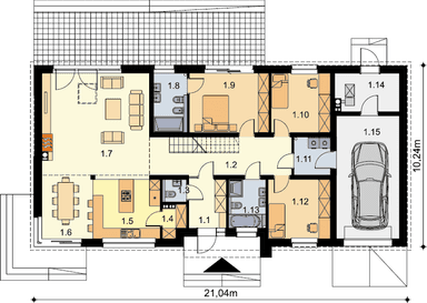 Rzut parteru domu jednorodzinnego Nero